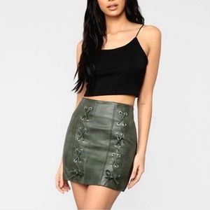 Shinestar - PU Faux Leather Lace Up Detail Skirt - Size L  (NWT)